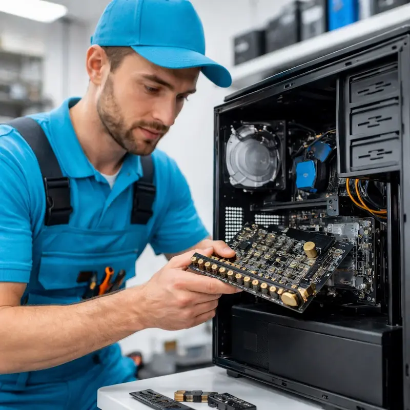 Мастер устанавливает звуковую карту на ПК в Кемерово